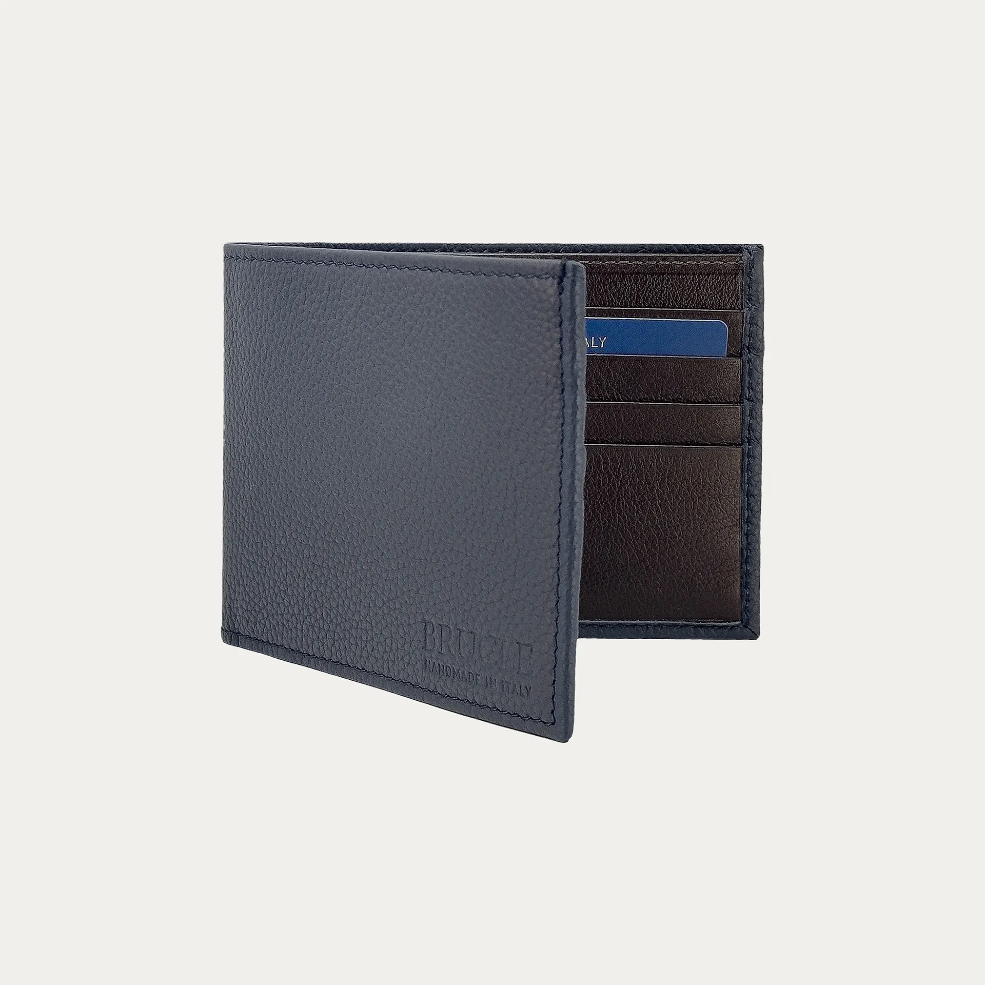 Portefeuille homme bleu et marron BRUCLE | Luxe artisanal italien