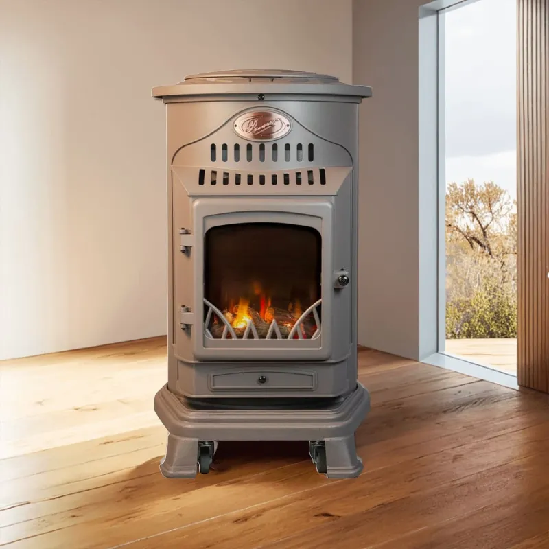 Poêle à gaz Fonte véritable 3.4KW MARRON Effet feu Provence UNIVERSAL
