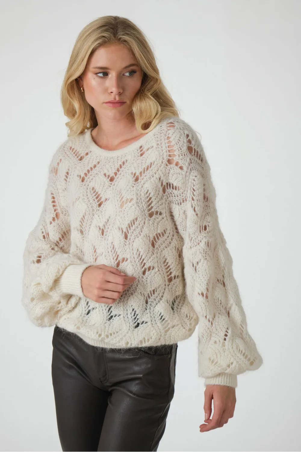 Pull ajouré à manches bouffantes, Summum - 7S5763-7951C8 Ivoire | Cesare Nori
