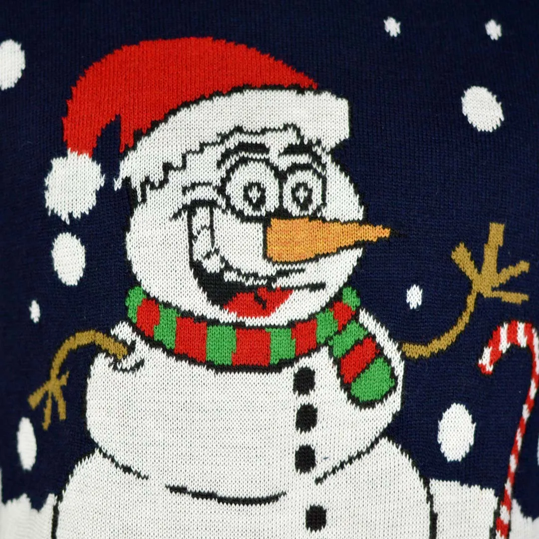 Pull de Nol pour Couple Bleu Marine avec Bonhomme de Neige