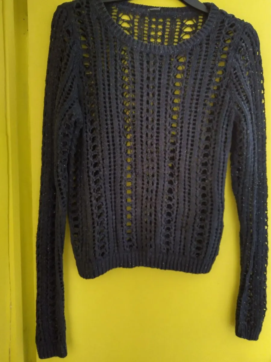 Pull en maille filet ajouré bohème bleu marin femme taille36