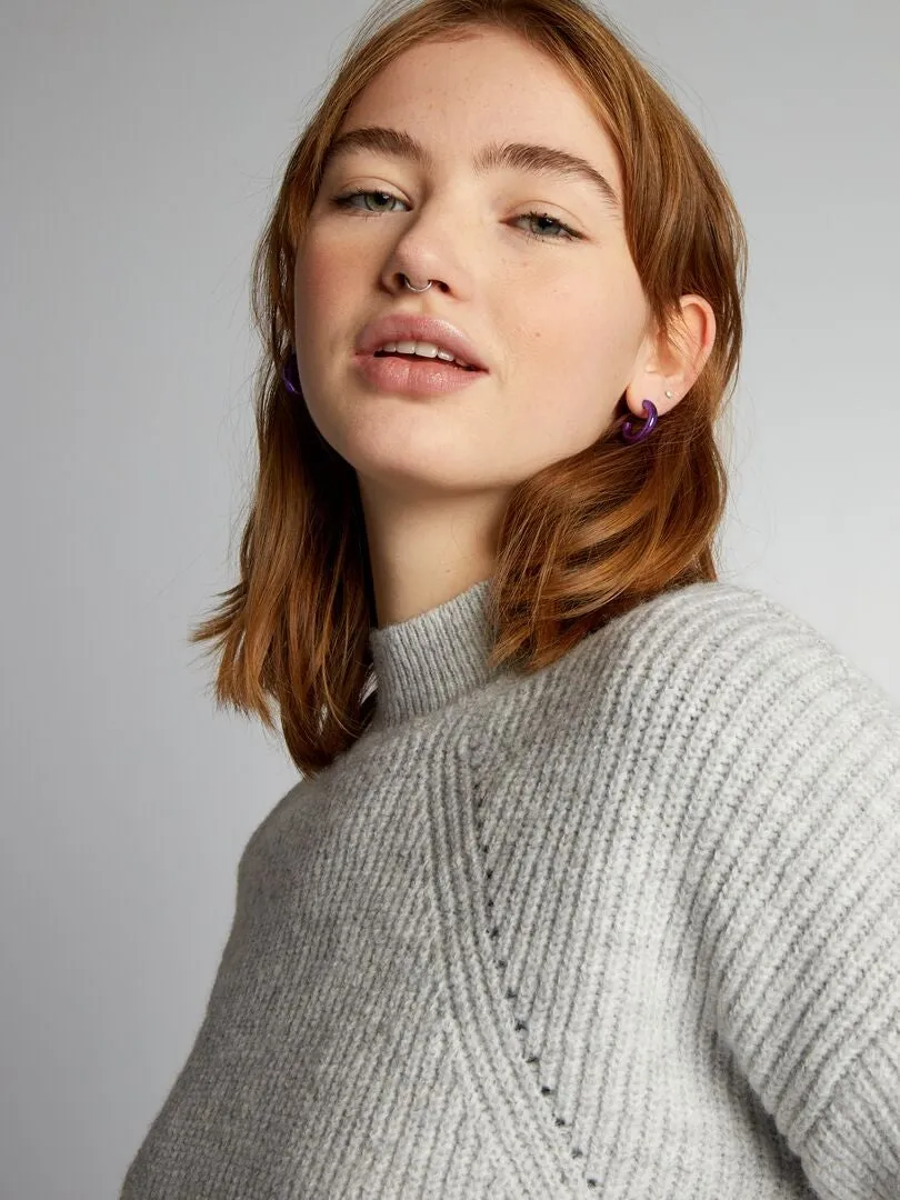Pull en maille grosse jauge ajouré - Gris