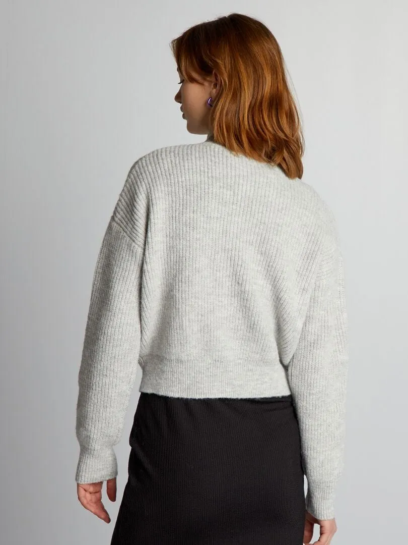 Pull en maille grosse jauge ajouré - Gris