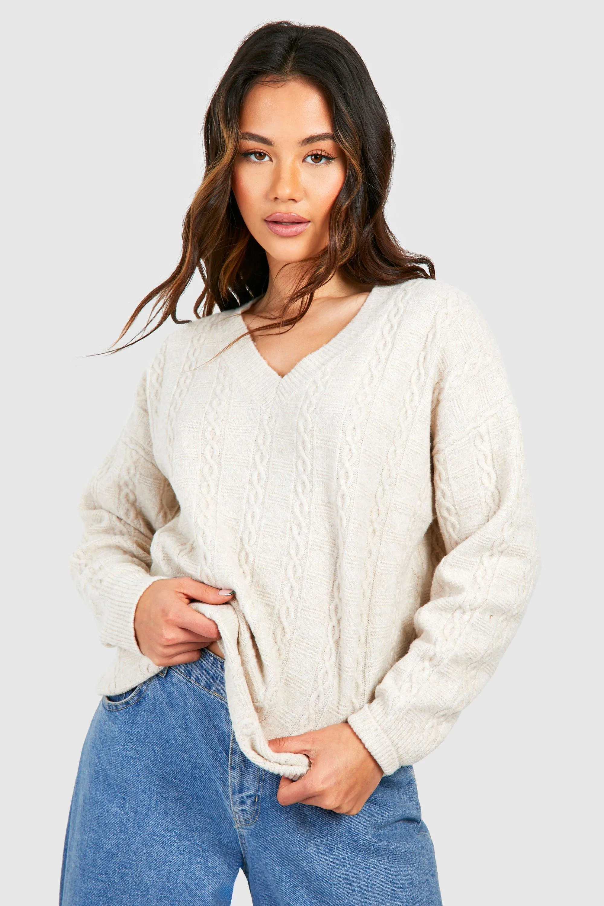 Pull oversize à col V en maille douce