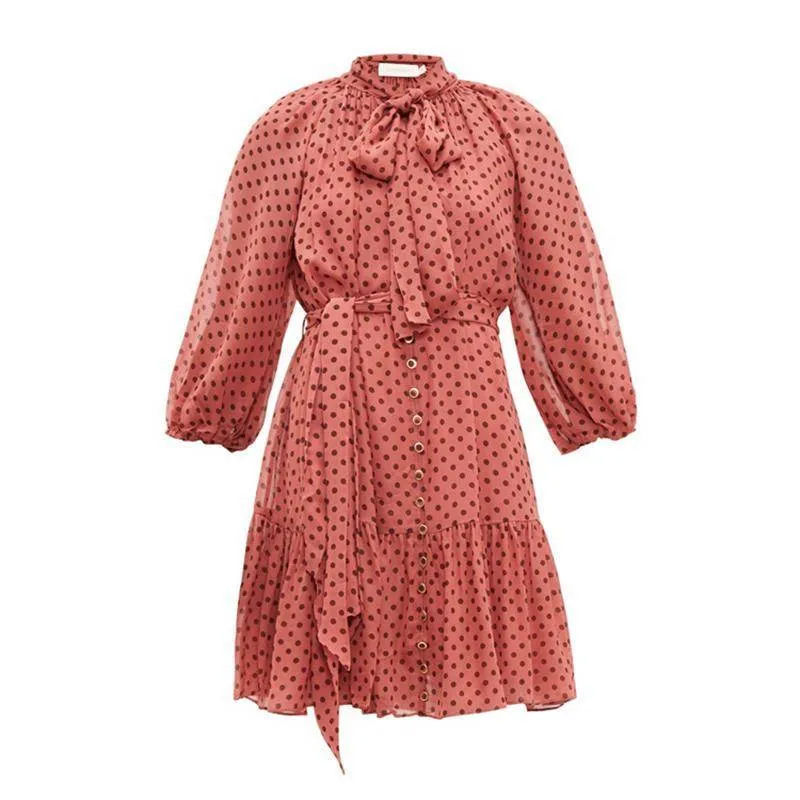 Robe A Pois Ceinture Noeud
