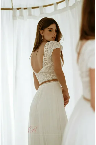 Robe de mariée Simple Manche Courte Chiffon Col de chemise t Naturel taille