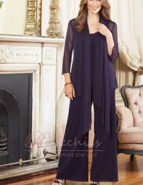 Robe de mère pantalon de costume 3/4 Manche Chiffon Longueur Cheville