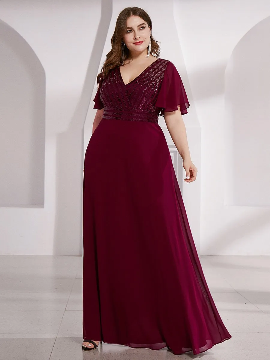 Robe de Soirée Longue Chiffon à Sequins avec Taille Empire