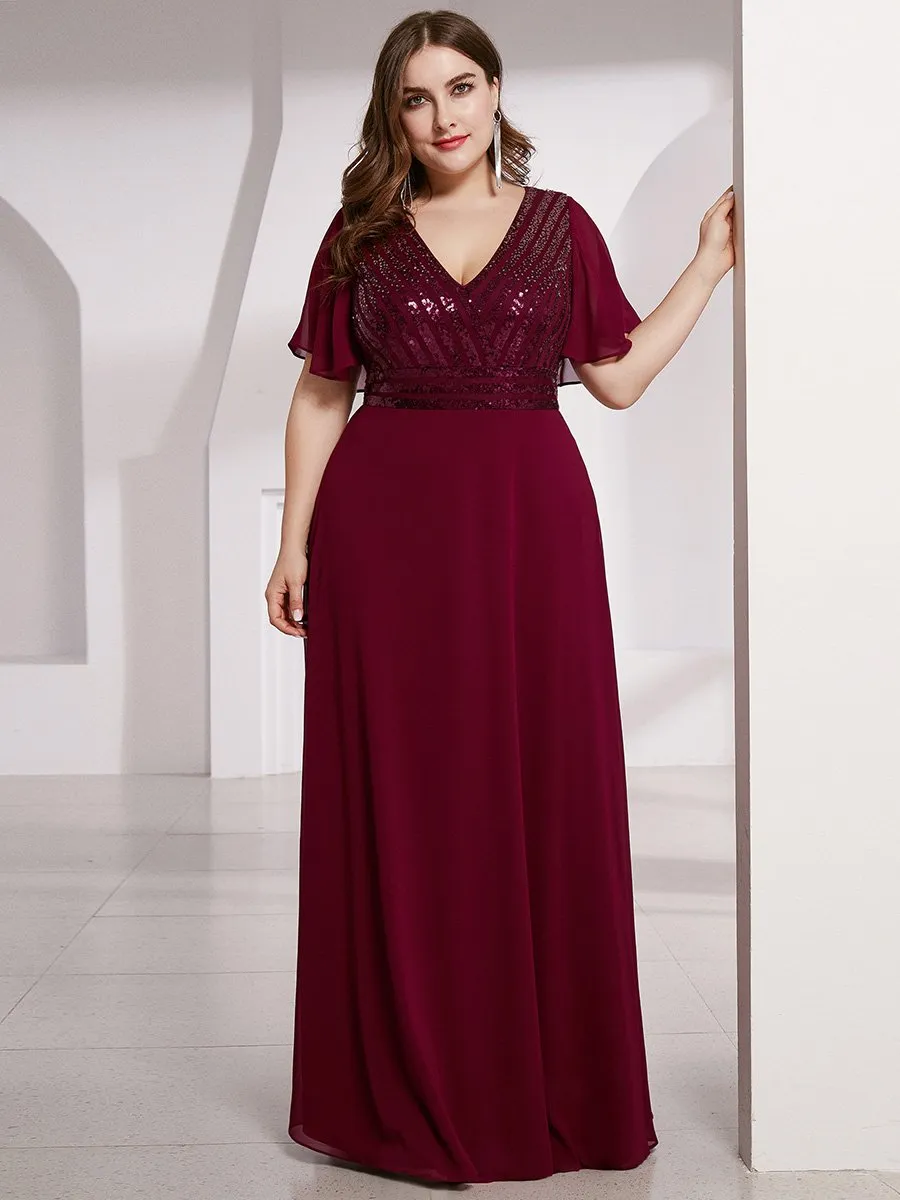 Robe de Soirée Longue Chiffon à Sequins avec Taille Empire