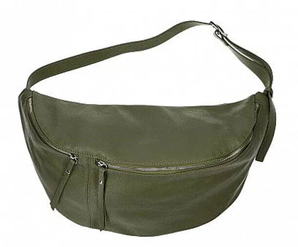 Sac banane cuir femme vert militaire