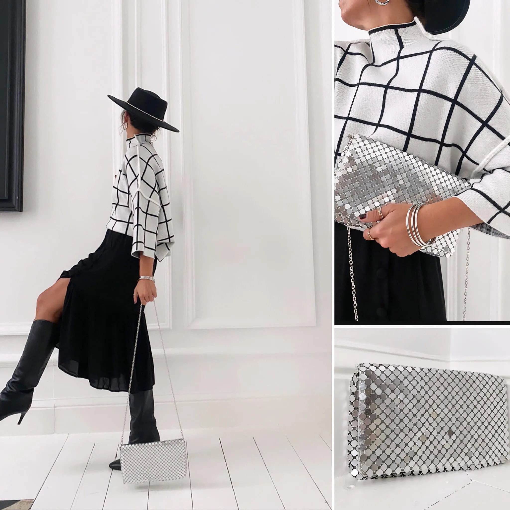 Sac pochette métal argent