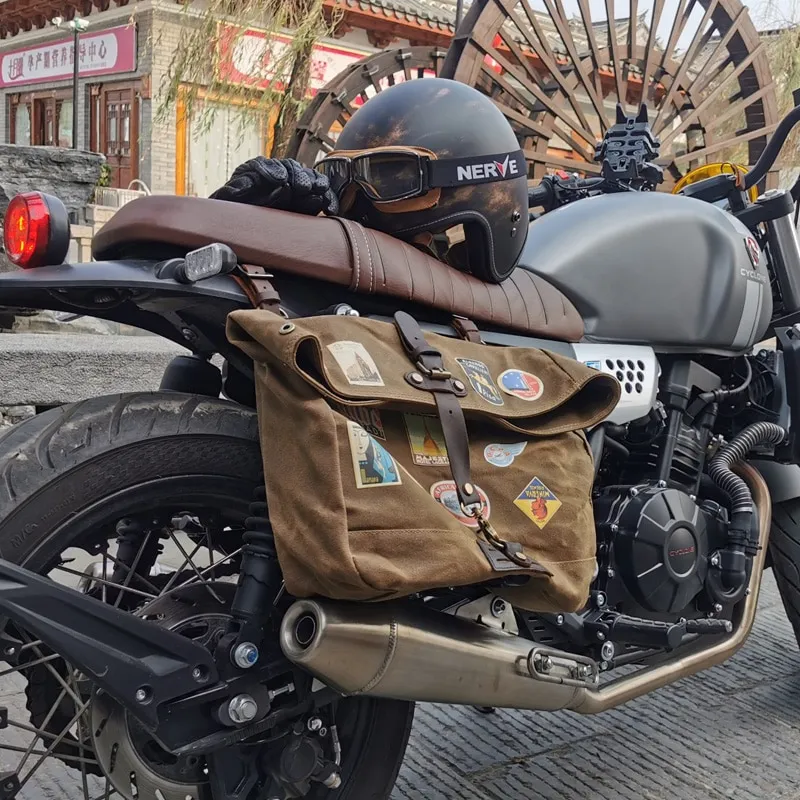 Sac rétro moto homme en toile cirée imperméable • Vintage Univers