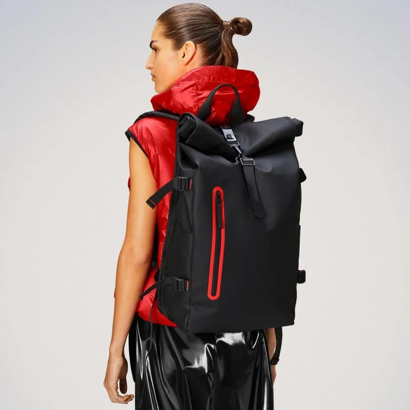 Sac à dos imperméable Rains Rolltop Rucksack Contrast Large 52 cm Black - Noir