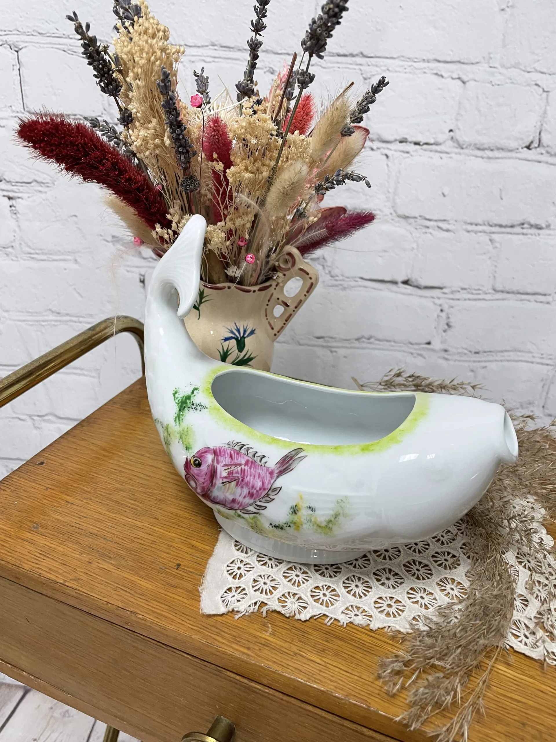 Saucier vintage véritable porcelaine de grand feu poisson - Ressourcerie Histoires Sans Fin