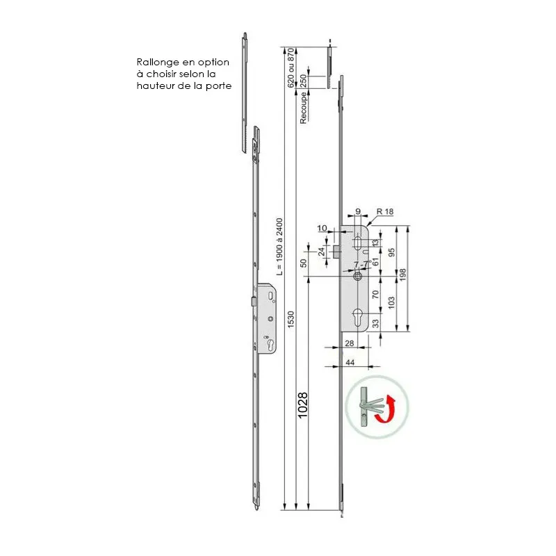 Serrure à larder FERCO ajustable 28mm D1028