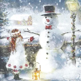 Serviette papier bonhomme de neige et petite fille