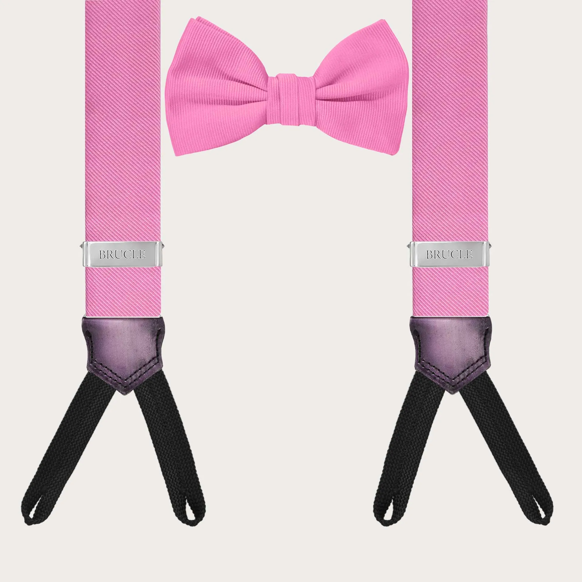 Set BRUCLE de Bretelles et Nœud Papillon Rose en Soie