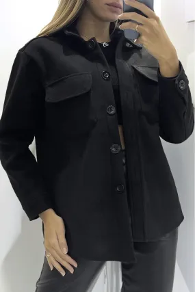 Sur-chemise noire épaisse ultra douce à poches