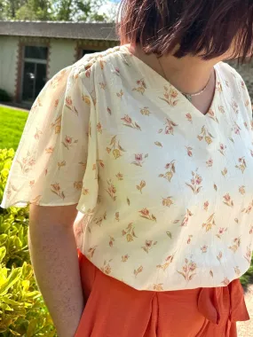 Top écru fleuri CECILIA - Prêt à porter femme Cléstyle Couleur Beige XXS à 6XL S