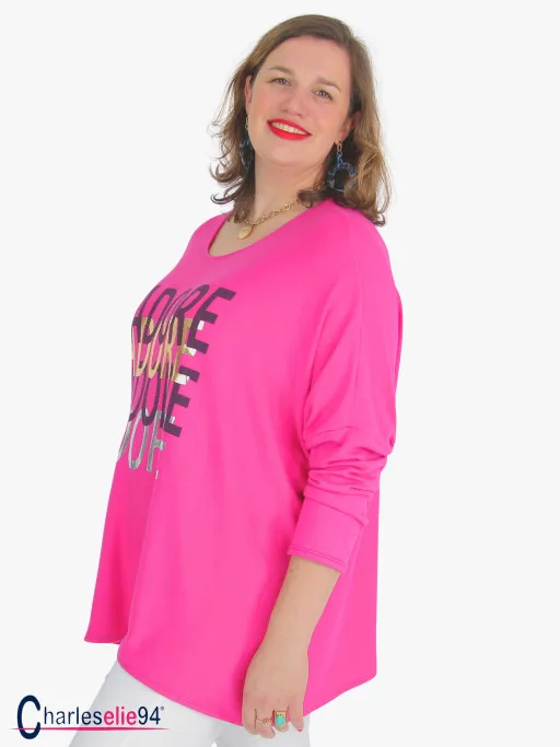 Tunique pull maille douce LAVINIA fuchsia