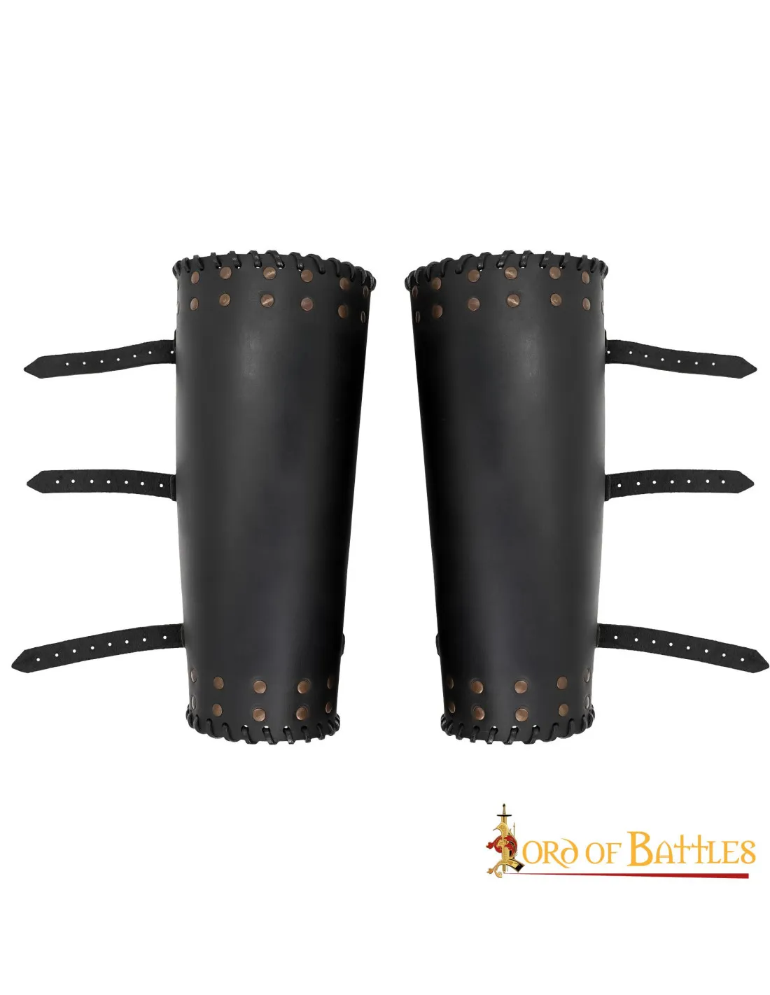 Viking greaves cuir noir véritable avec clous ⚔️ Boutique Épées