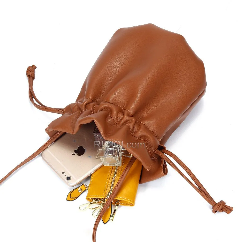 À Cordon Cuir Petit Belle Sac Femme Porté Épaule Sac Seau Pleine Fleur